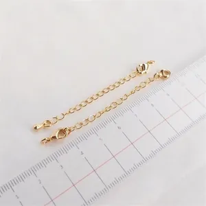 14K gold plated lobster clasp extender chains with heart and teardrop charms, 5cm length