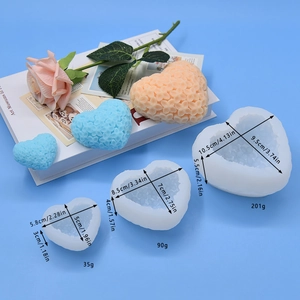 Floral heart silicone mold set for DIY cake baking and candle making in three sizes