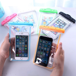 Glow-in-the-dark waterproof phone pouch set in six colors with transparent PVC touch screen