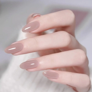 Glossy Almond Press On Nails ABS Plastic Smoky Purple Brown Elegant False Nails For Women Daily Wear