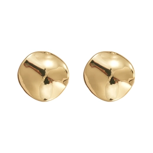 Minimalist 14K gold plated irregular round twisted stud earrings with glossy metal texture
