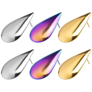 Polished teardrop stud earrings in gold, silver, and gradient colors detail view