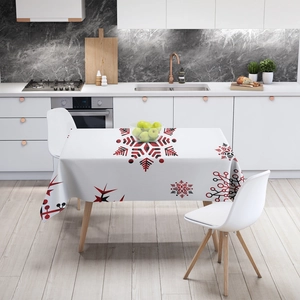 Festive Christmas tablecloth with red and black snowflake patterns for holiday dining table decor