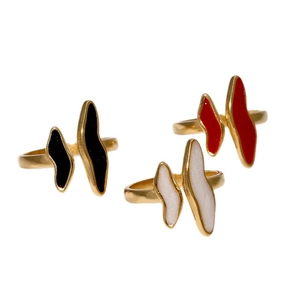 French vintage 18k gold plated stainless steel open rings in red, black, and pearl white