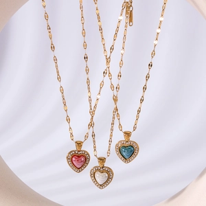 18K gold plated heart pendant necklaces with colorful stones and sparkling rhinestones