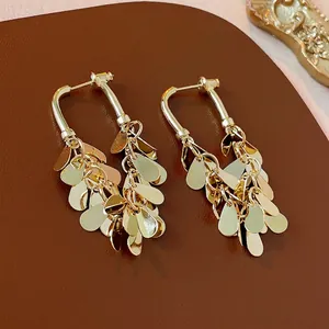 Sequin Tassel Dangle Earrings Metallic Teardrop Gold Plated Elegant Luxury Jewelry For Women With Silver Earring Post