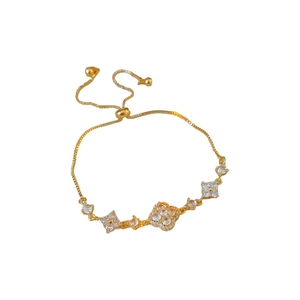 Exquisite gold plated zircon diamond floral bracelet with five flower shaped charms