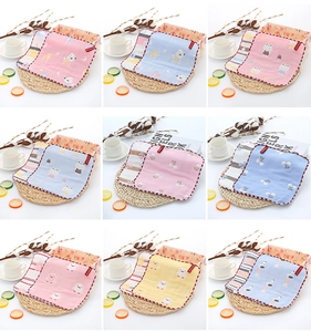 Collage of six-layer cotton gauze baby washcloths with various cute cartoon patterns
