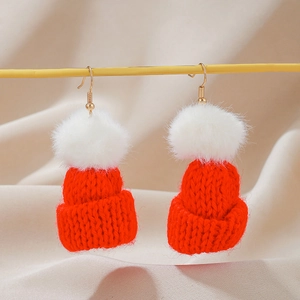 Orecchini a cappello di Babbo Natale in maglia rossa con pompon bianco per le feste