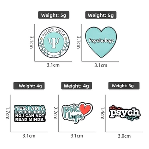 Detailed size and weight specifications for these five psychology-themed enamel pins