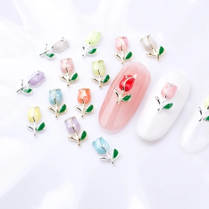 Colorful 3D tulip nail art charms in alloy with enamel finish for DIY manicure decor