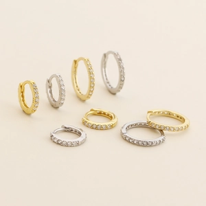 Élégantes créoles en argent sterling S925 serties de diamants en finitions or et argent