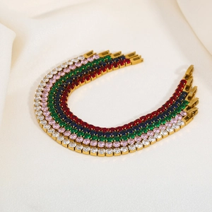 Bracelets tennis chic en acier inoxydable plaqué or 18K sertis de zircons colorés