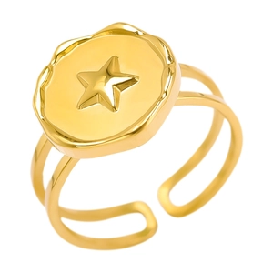 18K gold plated stainless steel star ring with double band and adjustable open design