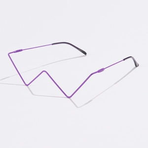 Detail view of purple geometric lightning frame without lenses in polished metal