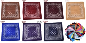 Multiple paisley bandanas with glitter sequins in various colors like burgundy and navy blue