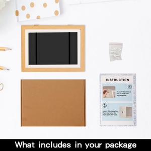 Wooden magnetic picture frame set with wall mounting kit and assembly manual