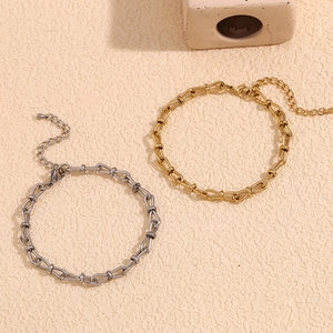 Minimalist 14K gold plated butterfly bow horseshoe chain anklet set for women