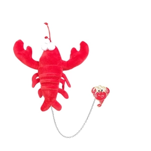 Cute red plush lobster and cartoon heart lobster enamel pin set with metal chain link