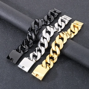 Trois bracelets gourmette homme 31mm en acier inoxydable noir, argent et doré poli