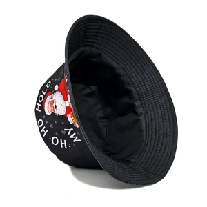 Christmas Santa bucket hat with Hold My Ho-Ho-Ho print, outdoor casual black sun hat