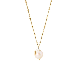 Gold-plated stainless steel chain necklace with natural white baroque pearl pendant