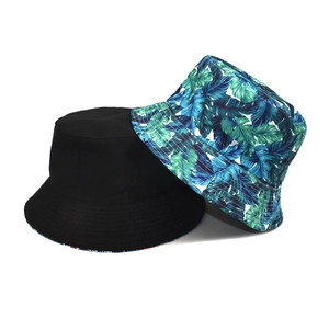 Tropical Palm Leaf Print Bucket Hat Polyester Summer Beach Sun Protection Wide Brim Outdoor Travel Fisherman Cap Women