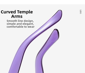 Detail view of purple translucent curved temple arm on heart shaped sunglasses