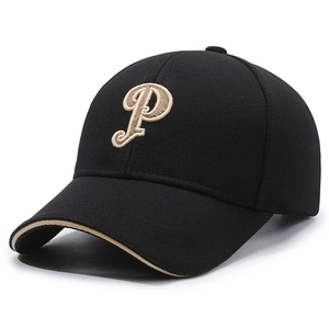 Casquette de baseball noire classique en tissu ananas avec broderie P et bord beige