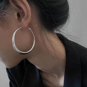 Minimalist Large Hoop Earrings Silver Plated Alloy Metal Geometric Round Circle Jewelry For Women Simple Versatile