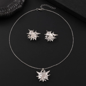 Silver punk jewelry set featuring spike sphere necklace and matching stud earrings