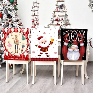 Christmas Chair Back Covers Polyester Waterproof Non Slip Dining Room Festive Decoration Santa Claus Snowman Gingerbread Man Holiday