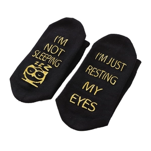 Cotton mid-calf anti-slip floor socks with golden I'M JUST RESTING MY EYES text