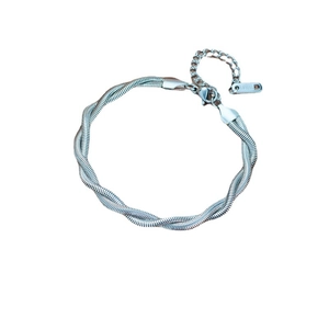 Silver woven twisted snake chain bracelet in stainless steel with adjustable lobster clasp