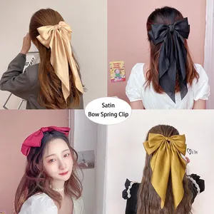 French vintage oversized satin bow hair clip set in four elegant colors for women