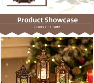Detail of bronze Christmas lantern with snowman figure and sparkling glitter inside