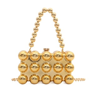 Chic golden acrylic egg clutch bag with spherical beads handle and shoulder strap