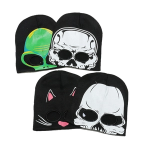 Novelty Knit Beanie Hat Acrylic Full Face Cover Alien Skeleton Cat Pattern Funny Halloween Streetwear Warm Cap