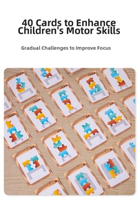 Educational set of 40 challenge cards for wooden bear stacking blocks balance toy