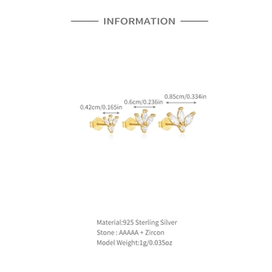 Detailed dimensions for 925 silver gold leaf earrings set with AAAAA cubic zirconia