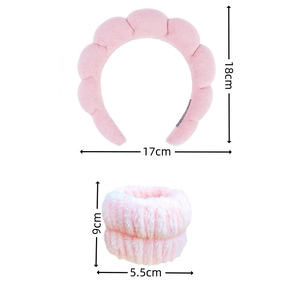 Pink plush headband and wristband set dimensions with clear size measurements