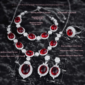 Detailed size specifications for ruby pendant necklace and matching earring set