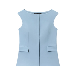 Top senza maniche azzurro con scollo a barchetta e tasche decorative con patta da donna