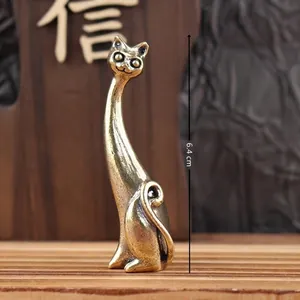 Vintage brass cat ring holder stand with long neck design for desktop jewelry storage