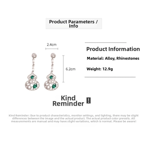 Spécifications de taille détaillées pour boucles d'oreilles gourde à pierres vertes