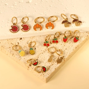Creative fruit and pastry pendant hoop earrings in gold-tone stainless steel