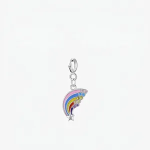 Rainbow Star Pendant Charm 925 Sterling Silver Colorful Enamel Cubic Zirconia DIY Jewelry For Women Necklace Bracelet
