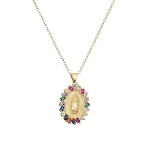 Collana con ciondolo Vergine Maria in oro con zirconi colorati e catena ad O da donna