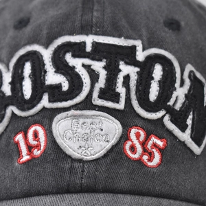 Vintage washed cotton Boston baseball cap with retro 1985 3D embroidery and star patch