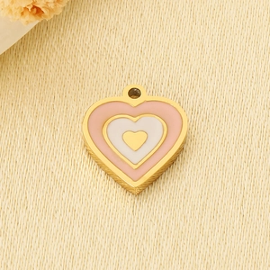 Pendentif cœur multicouche en métal doré avec émail rose et blanc pour bijoux DIY